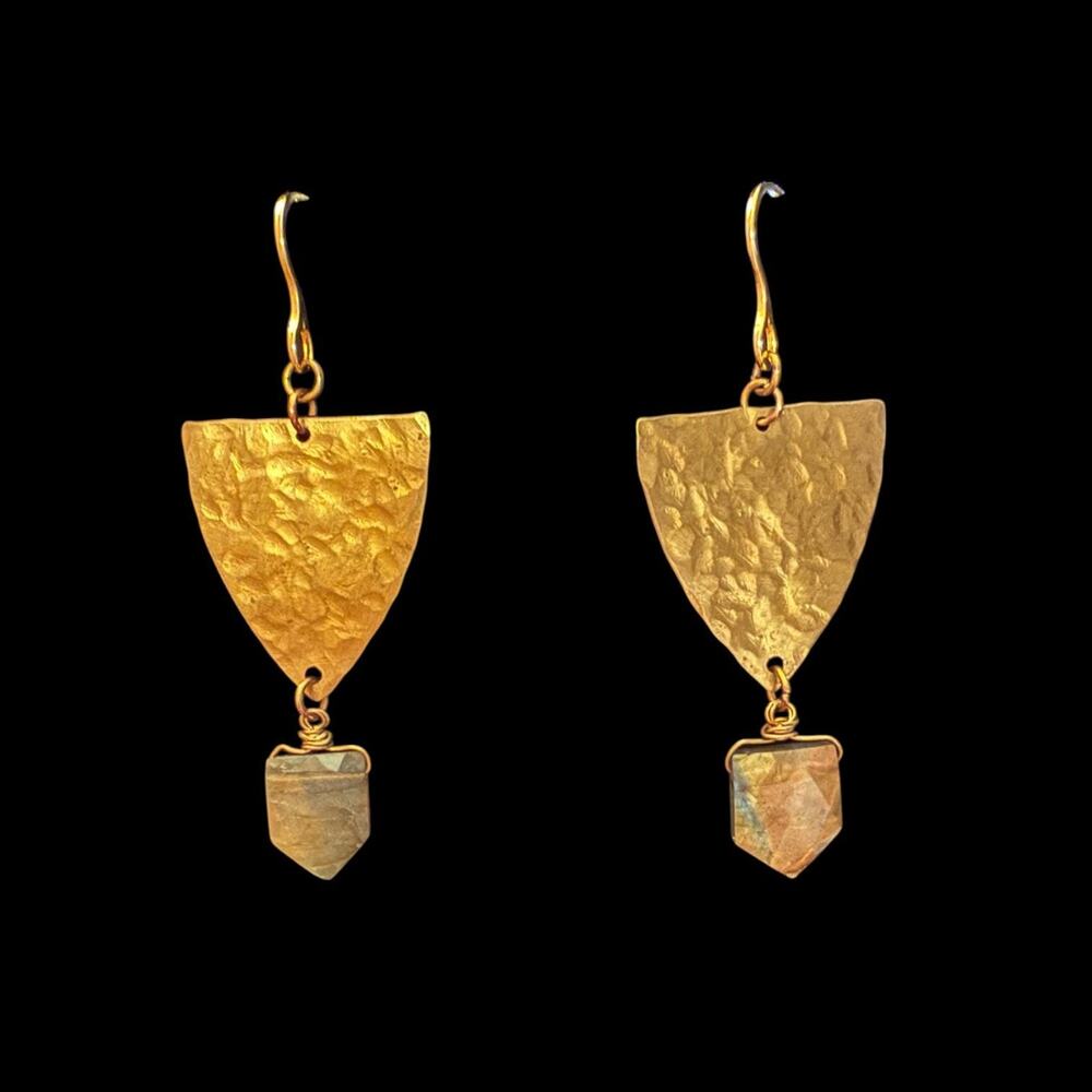 Brass Dangle Earrings with Labradorite